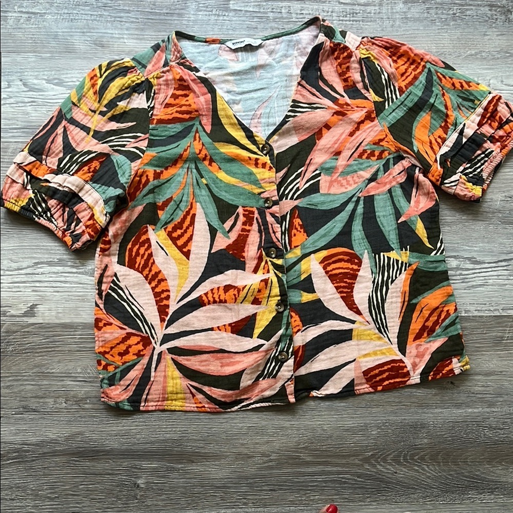 Sonoma Pink and Orange Graphic Button Down Shirt